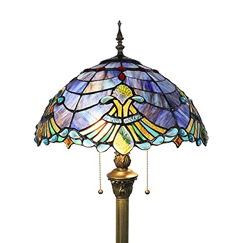 Tokira Tiffany Stehlampe Aus Buntglas, Barock-Stil Leitmotiv E27 Blau Vintage Flur Stehlampe Wohnzimmer, Leselampe Stehlampe Kinderzimmer, Freie 2 LED Glühbirne Cover