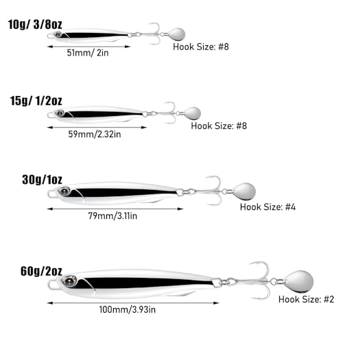 Dr.Fish 3pcs Sea Fishing Lure Vertical Diamond Jigging Spoons 30g for Mackerel Cod Bass Pike Sea Fishing Tackle with Treble Hooks Casting Spinners Metal Jigs(Colorado Blade) - Image 2