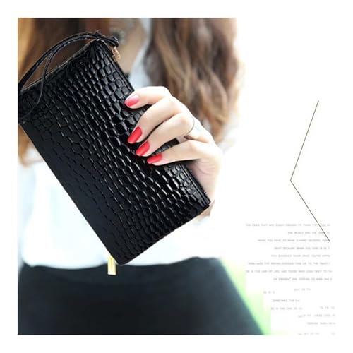 Women’s Crocodile Pattern PU Long Wallet - Stylish Litchi Grain Coin Purse with Zipper Pocket for Phone and Credit Cards(Navy blue)2