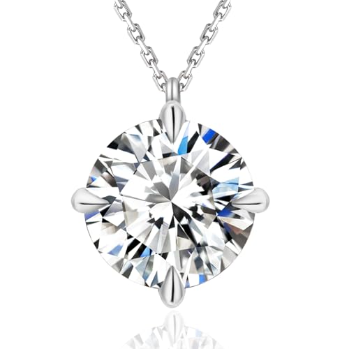 KRKC Moissanite Pendant Solitaire Necklace for Women, 0.5CT/1CT/2CT/3CT/4CT Lab Created Diamond with VVS1 Clarity D Color, Adjustable 14K White Gold Plated S925 Sterling Silver Chain for Ann