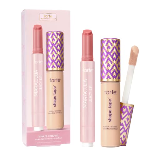 tarte kiss & conceal shape tape concealer & maracuja juicy lip balm duo, Amazon exclusive full coverage undereye concealer & lip gloss set, vegan & cruelty-free, 20B light