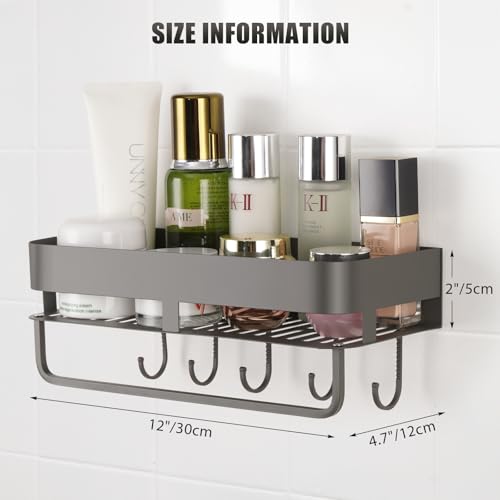 Shower Caddy, 11.8 inch Stainless Steel Shower Shelves for Inside Shower with Hooks & Towel Bar - Space-Saving Bathroom Organizers and Storage for Showers, Kitchens - Image 4