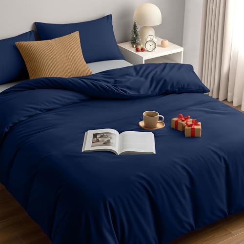 Utopia Bedding Funda Nordica Cama 150 - Microfibra Juego de Funda Edredon 230x220 cm y 2 Fundas de Almohada 50x75 cm (Azul Marino)