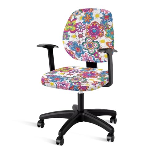 Cugasmaru Office Chair Cover Purple Flower Stretch Computer Chair Cover with Exquisite Print High Back Chair Slipcover Stretchable Cloth Polyester Universal Desk Task Chair Covers