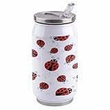 10oz Stainless Steel Tumbler with Lid & Straw-Double Wall Vacuum Insulated Travel Mug,Insect Theme Red Ladybugs Pattern Water Bottle Coffee Beverage Drinks Cup for Adults Kids