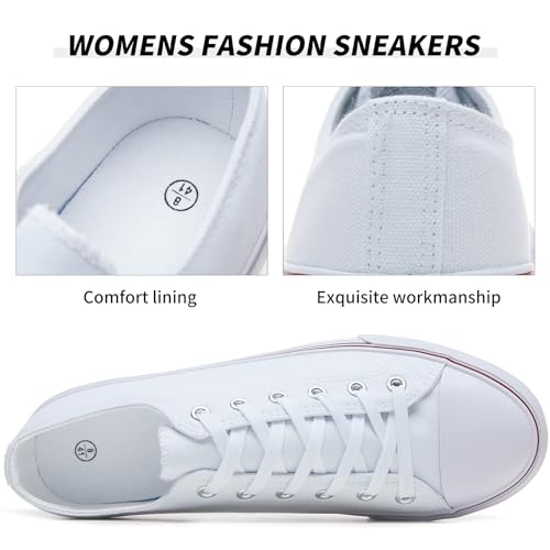 FRACORA Womens White Canvas Sneakers Low Top Lace Up Canvas Shoes Fashion Comfortable4
