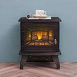 LOKATSE HOME 17' Electric Fireplace Space Stove Heater Freestanding with Realistic Flame, 2 Heat Modes, 1400W Ultra Strong Power, Overheating Safety Protection, 17 inch