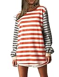 AMEBELLE Tops for Women Trendy Oversized Long Sleeve Shirts for Women Y2K Tops Stripe Tee Womens Sweatshirt(3006-Orange-M)