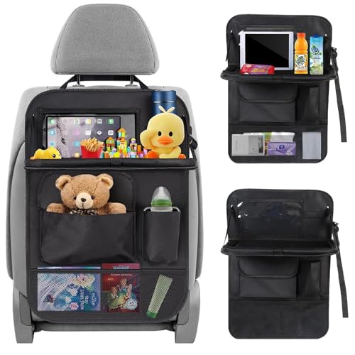 AONAT Organizer Sedile Posteriore Auto,Protezione Sedile per Bambini con Tavolino Pieghevole,Organizer con Tasche per Viaggiare,Uso Quotidiano,Nero