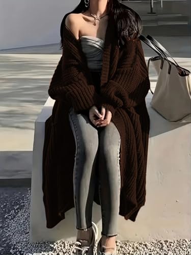 Image of Womens Long Cardigan Sweaters Open Front Oversized Duster with Pocket for Women 2025 Fall Winter Knit Design Coats