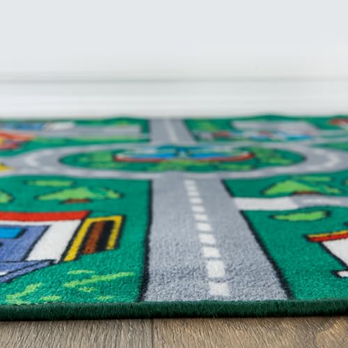 Rugshop Kids Playmat Road Traffic Educational High Traffic Living Room,Bedroom,Kitchen, Home Office Non Slip Area Rug 7'10" x 10' Green