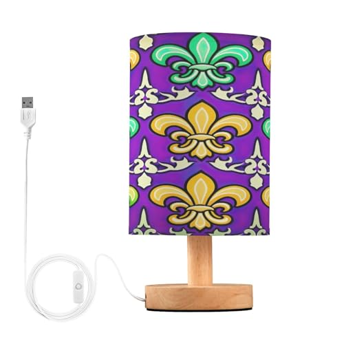 SDMKA Mardi Gras Flower Bedside Table Lamp for Bedroom, Minimalist Nightstand Lamp with Round Fabric Shade for Living Room, Office, No Bulb Required