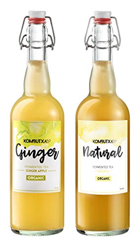 Mūn Ferments Té Kombucha Pack 2x750ml - Bebida Ecológica Bio Fermentada - Con Probióticos Naturales - Té Verde Orgánico Sin Azúcar - Pack Natural Y Jengibre - Libre De Gluten