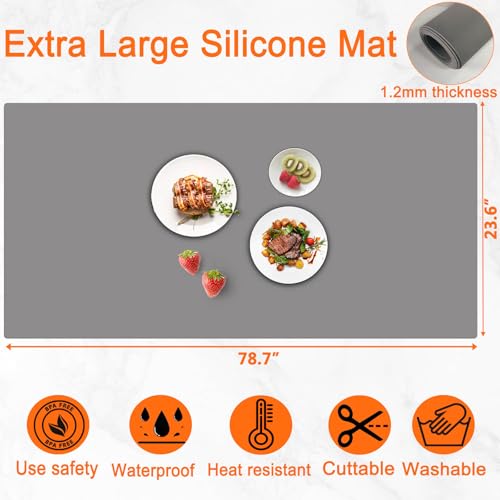 Image of Extra Large Silicone Mat, 78.7''x23.6''(200cmx60cm) Heat Resistant Mats for Countertop, Waterproof Countertop Protector, Cuttable Kitchen Countertop Mat, Silicone Mat for Kitchen Island, Light Gray