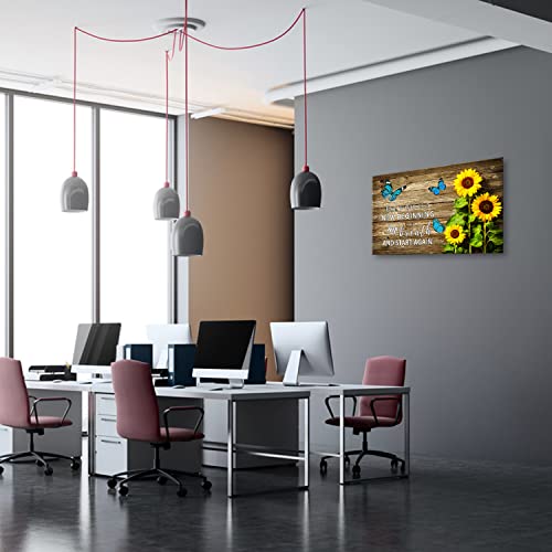 Whaomiot Sunflower Blue Butterfly Inspirational Quotes ''Every Day Is A Beginning'' Canvas Poster, 24X16 Inch Frame Ready To Hang Office Bathrooms Bedroom Living Room Wall Art Pictures Décor #TOP5