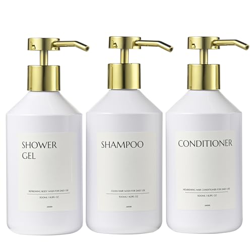 Janxin 3 Pièces Distributeur Savon 500ML, Distributeur shampoing et Gel Douche, Flacon Pompe vid, Distributeur Savon Douche, Convient pour la Cuisine, la...