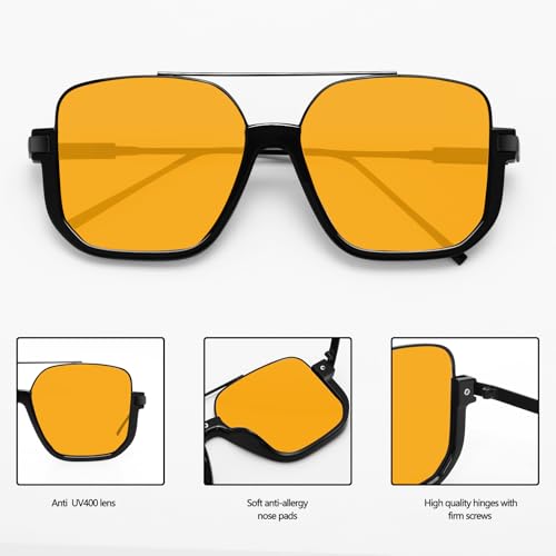 Image of GUVIVI Retro Oversized Aviator Sunglasses for Women Men Square Double Bridge Pilot Sun Glasses 70s Trendy Shades