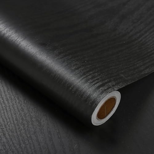 Image of TEKCOOL Peel and Stick Wallpaper Wood Contact Paper Wood Wallpaper Black Wood Grain Contact Paper Thicken Textured for Cabinets and Drawers Countertops Waterproof Self Adhesive Vinyl (45x300-1pc)'