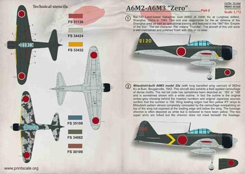 Print Scale 72-344 - 1/72 Nakajima A6M2- A6M3 Zero Part 2, Aircraft Wet Decal