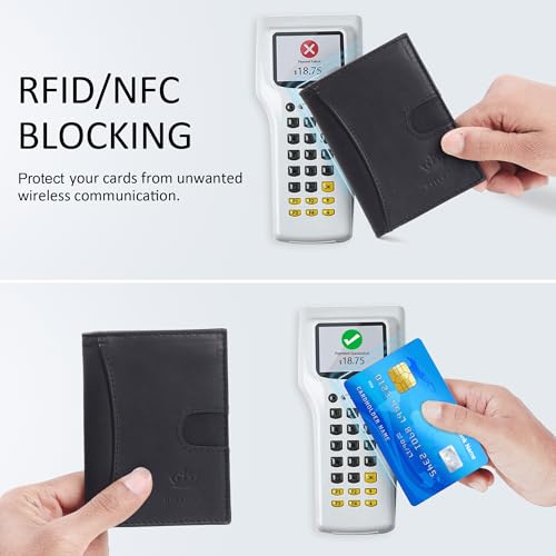 Image of Genuine Leather Bifold RFID Blocking Slim Stylish Credit Debit ATM Card Holder Wallet for Men Women (Black)