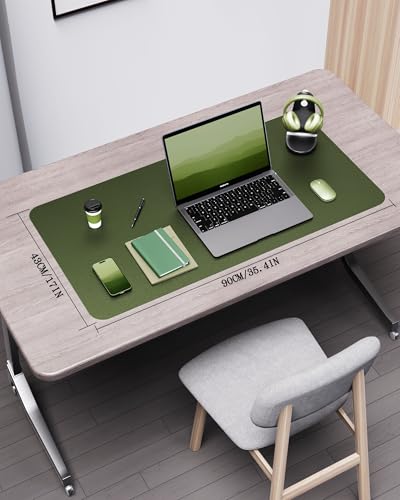 Image of YSAGi Eco Cork Desk Pad, Leather Deskpad, Double-Sided Desk Mat,Waterproof Large Mouse Pad, Non-Slip Mouse Mat, Laptop Desk Table Protector, Writing Pad for Office /Home(35.4 inchx17 inch,Olive Green+Cork)