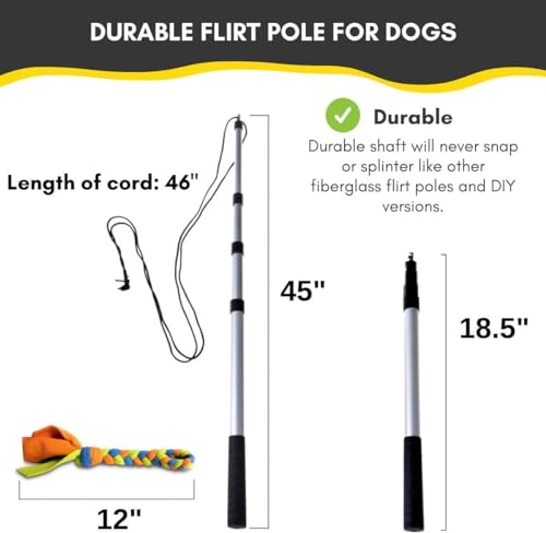 YES4QUALITY Flirt Pole for Dogs with Safe & Strong Non-Bungee Cord, Telescopic Lure Stick for Dogs of Any Size - Image 3
