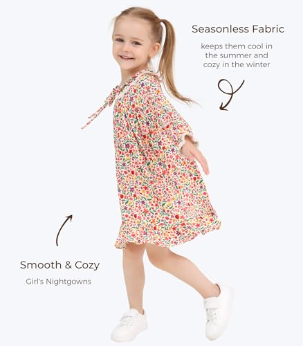 Toddler Girl Long Sleeve Dress-Viscose Made from Bamboo, Ruffle Casual Dresses Kids Fall Winter Clothes 2-5T4