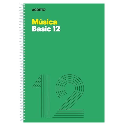 ADDITIO - Cuadernos de música BASIC 12| Adaptados a todas las edades y procesos de aprendizaje| 12 pentagramas de 10 mm| Tamaño A4| Papel ecológico| Espiral| Verde|