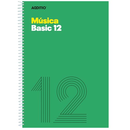 ADDITIO - Cuadernos de música BASIC 12| Adaptados a todas las edades y procesos de aprendizaje| 12 pentagramas de 10 mm| Tamaño A4| Papel ecológico| Espiral| Verde|