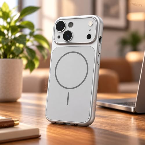 Image of Compatible for iPhone 13 Cover Case Scratch Resistant Premium Glass Finish Slim Fit Protective Back Cover Shockproof Camera Guard Magsafe iPhone 13 Cover (Silver)
