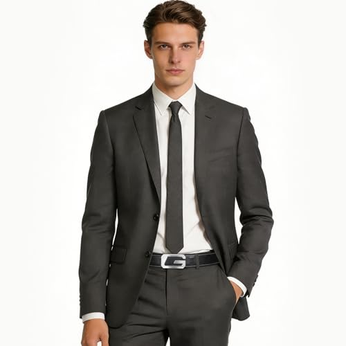 Image of Aurolran Men&Womens Leather Dress Belt Business Automatic Buckle Belt Color-Black Silver Gold