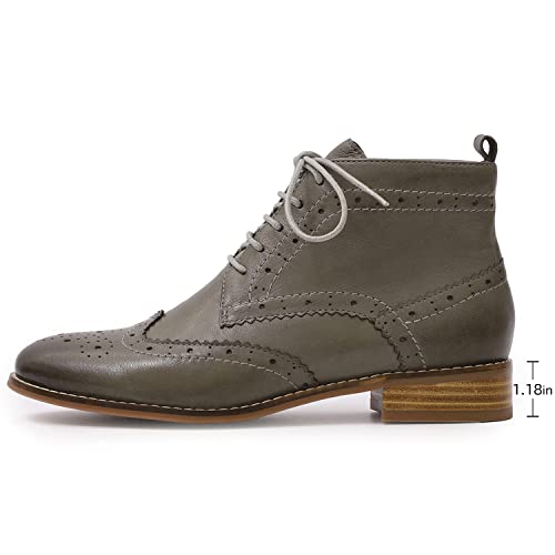 Image of Mona flying Women's Leather Brogue Ankle Boots Lace-up Oxford Booties