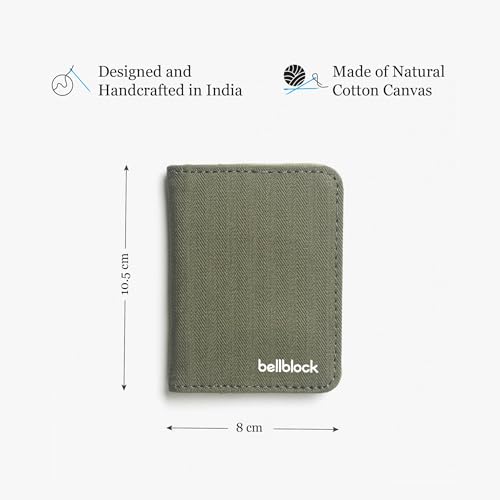 Image of Bellblock Canvas Card Holder for Men /Women | Slim Handcrafted Mens Card Wallet | Upto 7 Cards & Folded Cash | Cotton Canvas | Olive Green (Pack of 1)