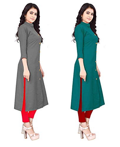 Image of NATEK Women's Cotton Straight Plain Kurtis Combo Pack of 2