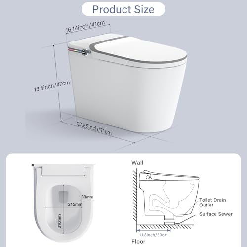Inodoro inteligente de una pieza con bidé, inodoro moderno alargado para baños con agua tibia, doble descarga automática, operación por sensor de pie, asiento bidé calefactado, inodoro eléctrico sin tanque con pantalla LED miniatura 5
