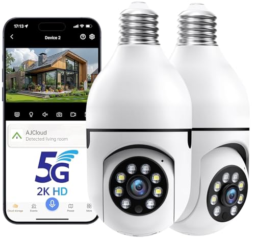 STLINKIO Light Bulb Security Cameras Outdoor, 5G&2.4GHz WiFi Lightbulb Wireless Outdoor Security Camera for Home Security, Two-Way Talk,Color Night Vision, Light Socket Camera Work with Alexa (2Pcs)