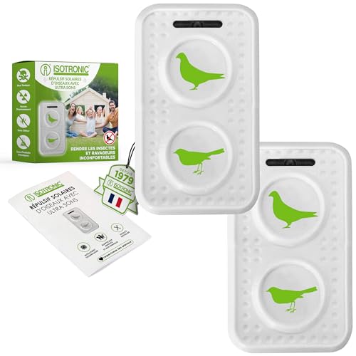 ISOTRONIC® Répulsif pour Oiseaux à Foudres et Ultrasons Répulsif Contre Les Pigeons Mouettes et...
