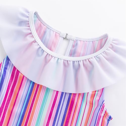 LIZENS Girls' One Piece Ruffle Trim Swimwear Rainbow Striped Swimsuit for Kids Children 2-12 Years3