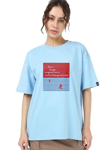 T-shirt pour femme Bewakoof basique en jersey de taille XXL nuance Clear Sky 694478