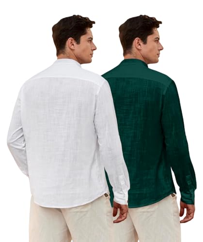 Image of Zombom Men's Combo Cotton Polyester Blend Solid Full Sleeve Straight Regular Fit Mandarin /Chinese Collor Kurta (Pack of 2)