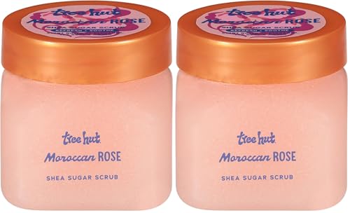 Image of Tree Hut Mini Moroccan Rose Shea Sugar Scrub, Exfoliating & Hydrating Body Scrub with Shea Butter & Essential Oils, Smooth Skin, For All Skin Types, Vegan, Travel Size, 3.4 oz (Pack of 2)