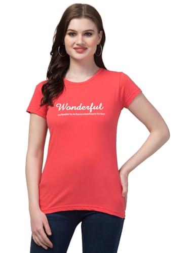 Image of Cotton Regular Fit Printed Half Sleeves T-Shirt for Women (Wonderful)