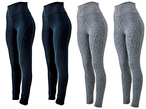 KIT 4 Leggings Montaria Suplex Cós Alto PRETO-PRETO-CINZA-CINZA M