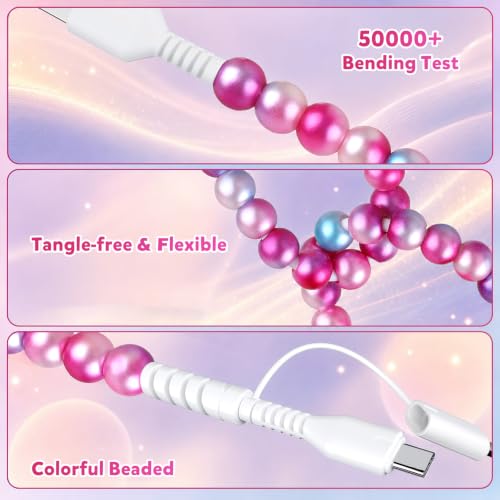 Image of Aolcev USB C Cable 2 in 1 Beaded Multi USB A to USB C for iPhone Chargers