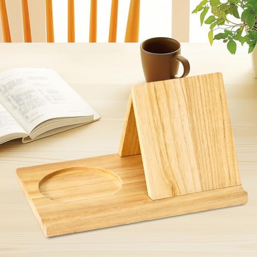 Soporte triangular para libros y taza en madera para leer cómodamente en el sofá 6