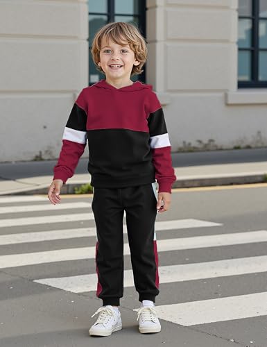 Image of Boys Clothes Long Sleeve Color-blocked Hoodie Top and Pants 2PCS Winter Sweatsuits Fall Boys Outfits 2-8 Years