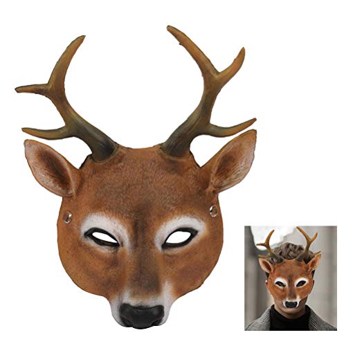 Ausla Masque de Cerf, Masque D'animal de Cerf, Réaliste, Fait à la Main, Léger, pour Halloween, Noël, Pâques, Carnaval, Masque, Costume, Fête, Boîte de Nuit, Mousse PU, Blanc, 26 * 34 Cm