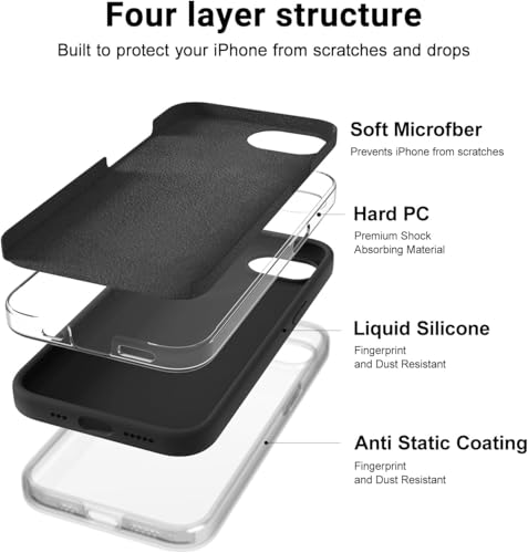 Image of Elzzi Microfiber Logo Cut Cover Compatible for iPhone 16e /17e Case Liquid Silicone Cases Full Body 4 Layer Protective Covers Shockproof Back Cover with High Raised Camera Lips (6.1 inch, Black)