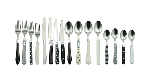 Image of Gypsy Color Eclectic Black & White Mix & Match Stainless Steel Flatware Collection, Set of 16