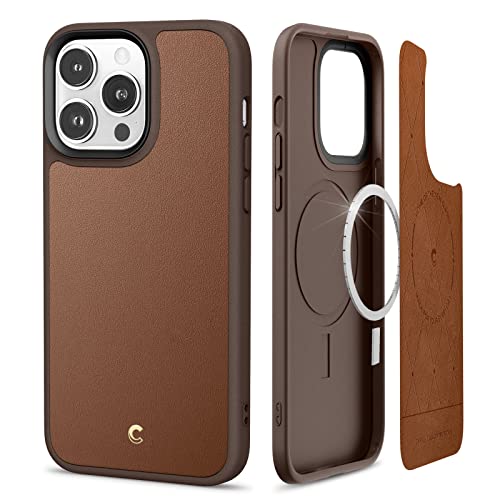 CYRILL de Spigen Kajuk mag Funda Compatible con iPhone 14 Pro MAX 6.7' (2022) Cuero Elegante con Carcasa Híbrido de Policarbonato - Sillín Marrón